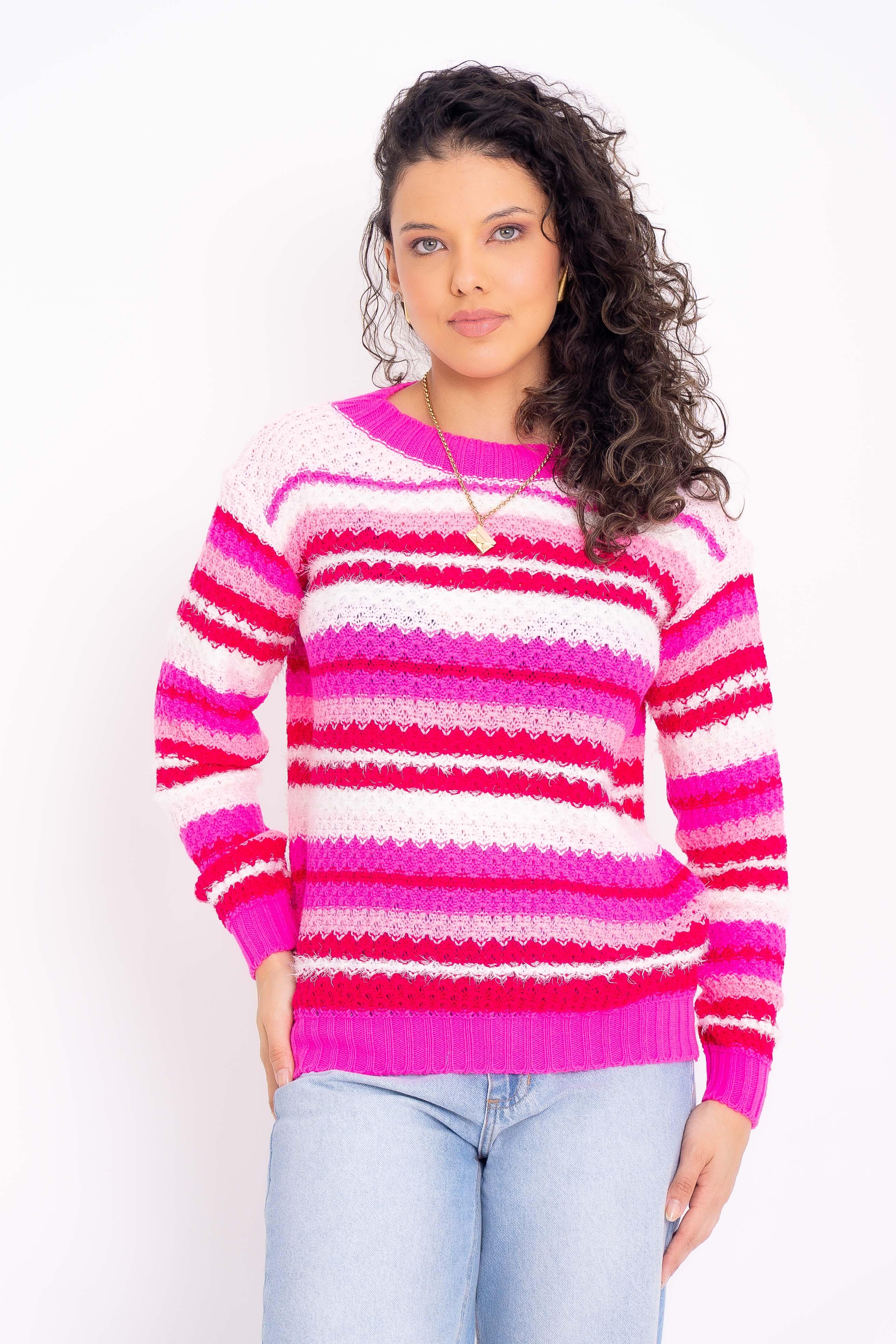 Blusa de Tricot Listrada com Angora