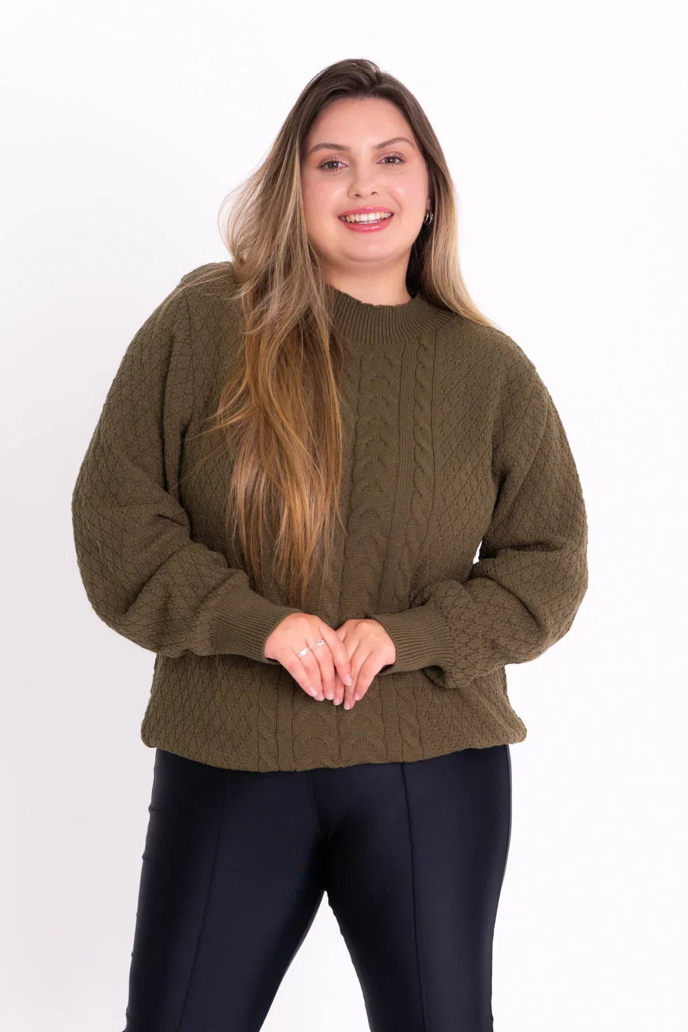 Blusa de Tricot Modal Plus Size com Tranças