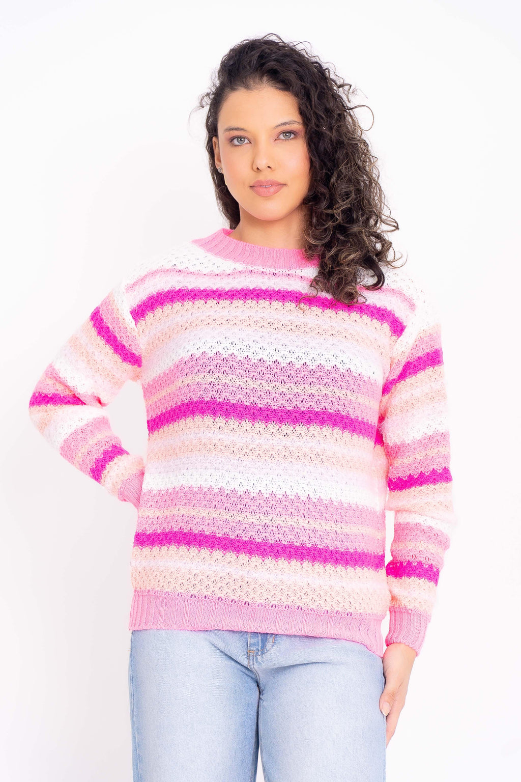 Blusa de Tricot Listrada com Angora