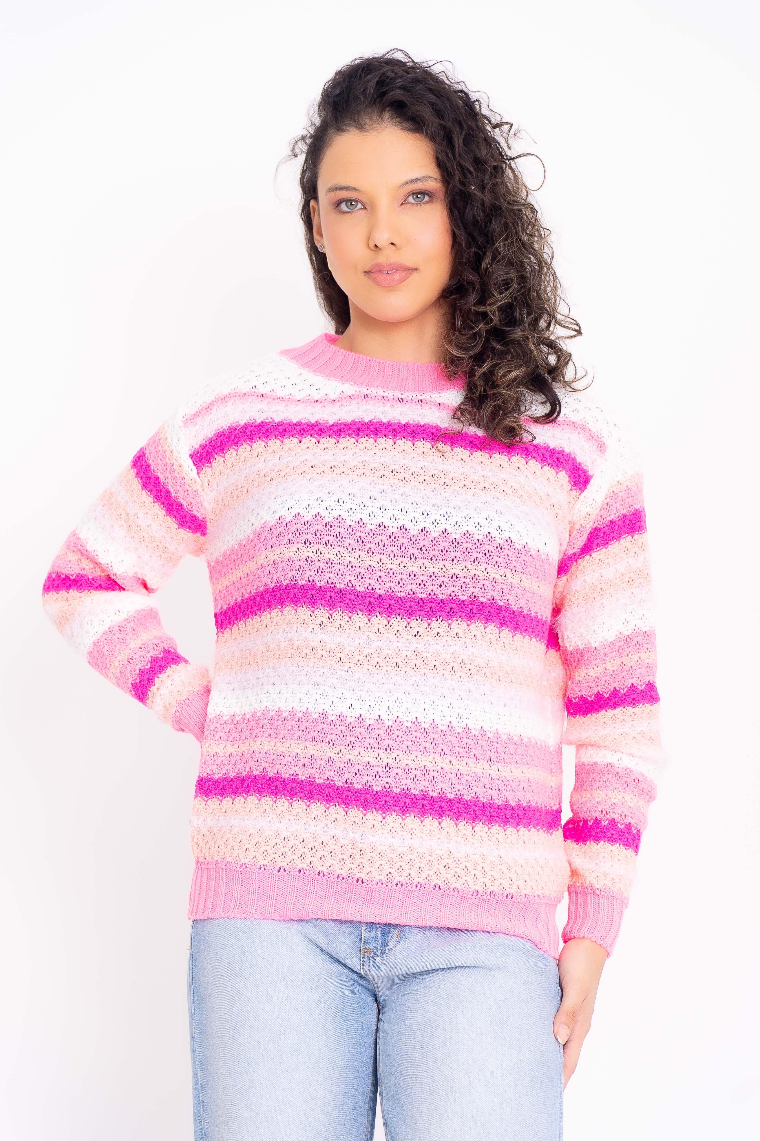 Blusa de Tricot Listrada com Angora