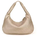 Bolsa Hobo Meia Lua em Couro Vegano Tecido Artesanal