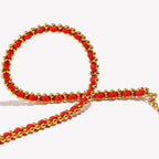 Pulseira Luxuosa de Contas Vermelhas Banhada a Ouro 18K