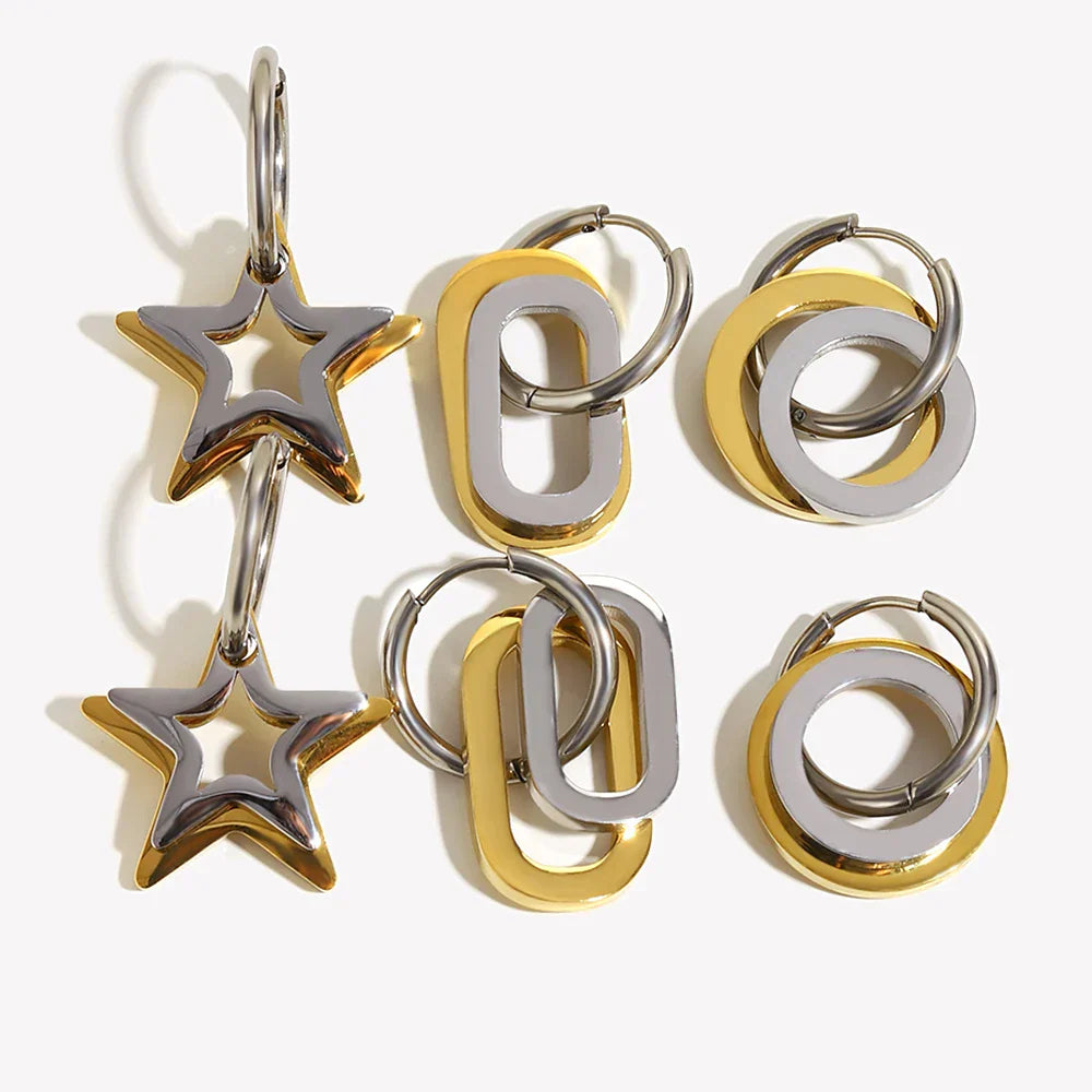Brincos E.B.belle Dois Tons 18k Ouro Banhado