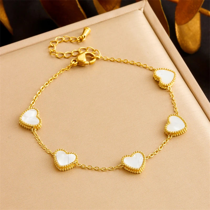 Conjunto Elegante de Joias em Aço Inoxidável com Coração Branco