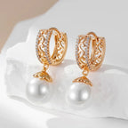 Brincos Luxo 585 Ouro Rosa com Pérolas e Zircão