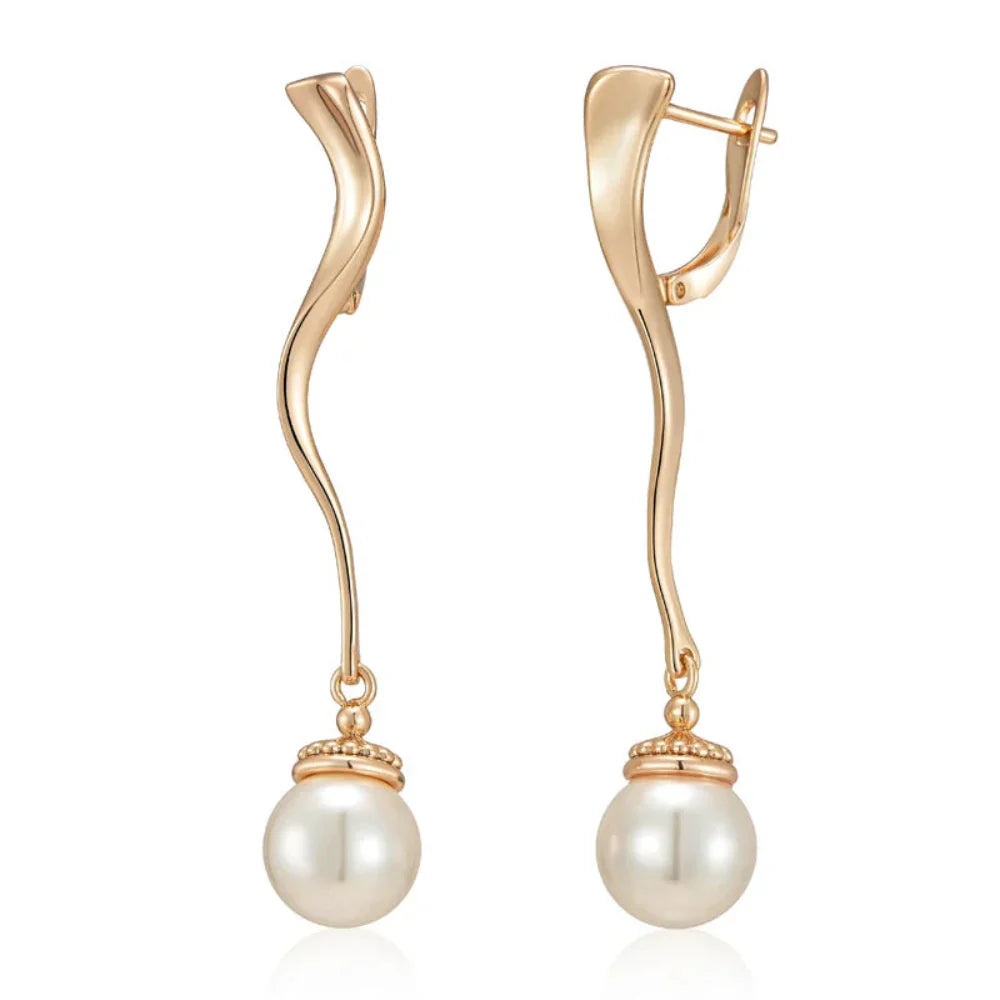 Brincos Geométricos Luxuosos com Pérolas e Ouro Rosa