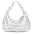 Bolsa Hobo Meia Lua em Couro Vegano Tecido Artesanal