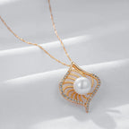 Colar Pingente Luxo Rose Gold Pérola e Zircão