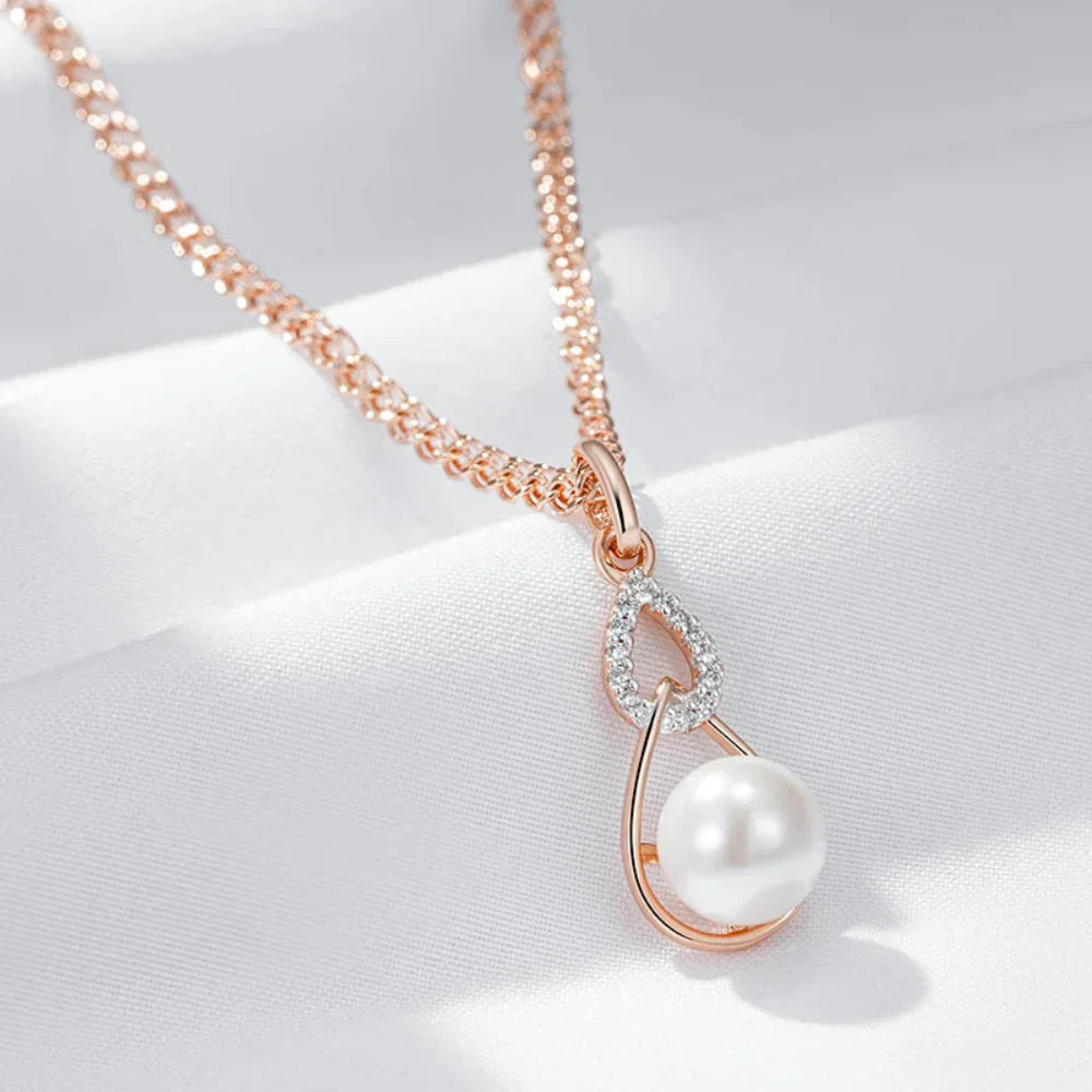Colar Luxo Geométrico com Pérola e Ouro Rosa 585