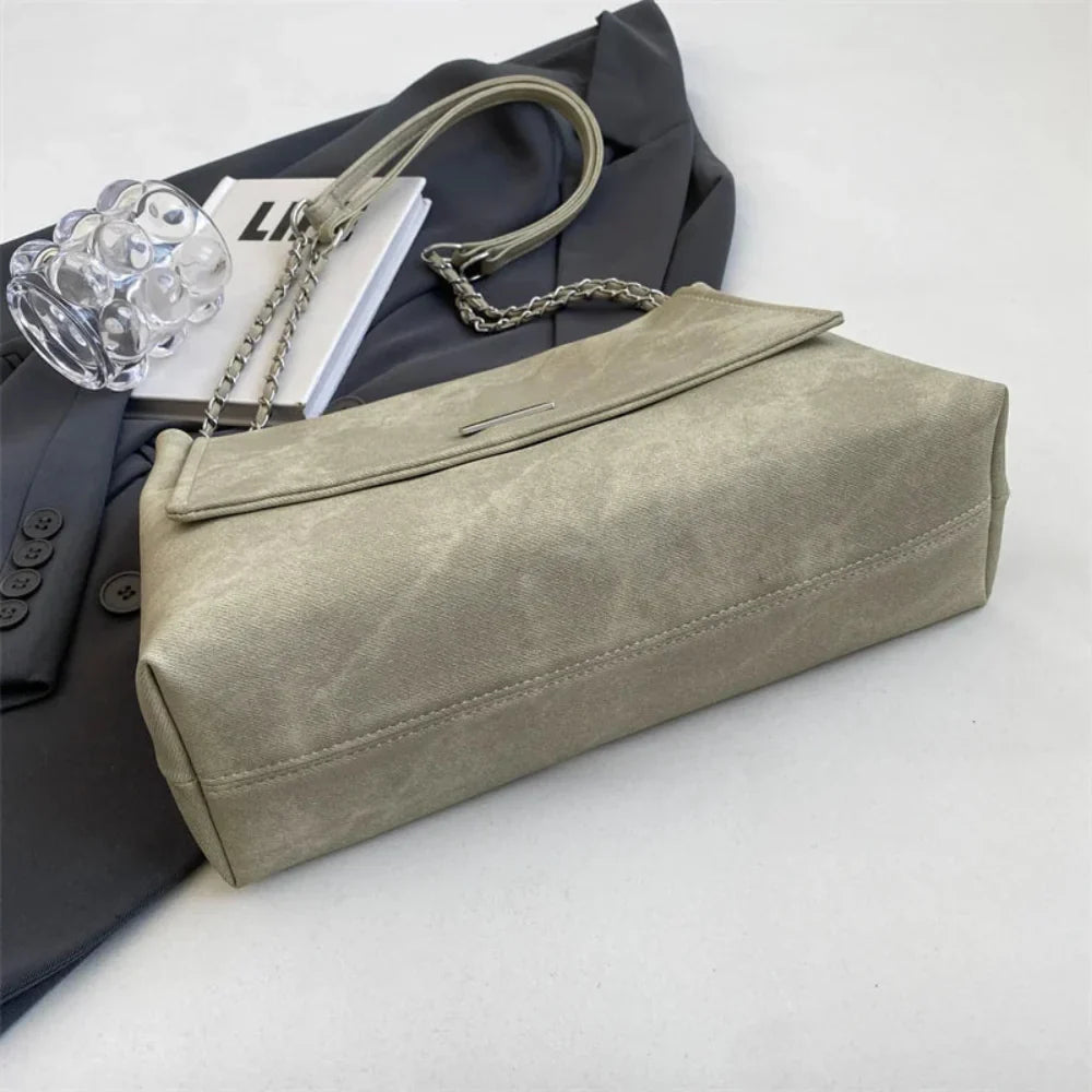 Elegante Bolsa Retro de Couro com Corrente para Mulheres