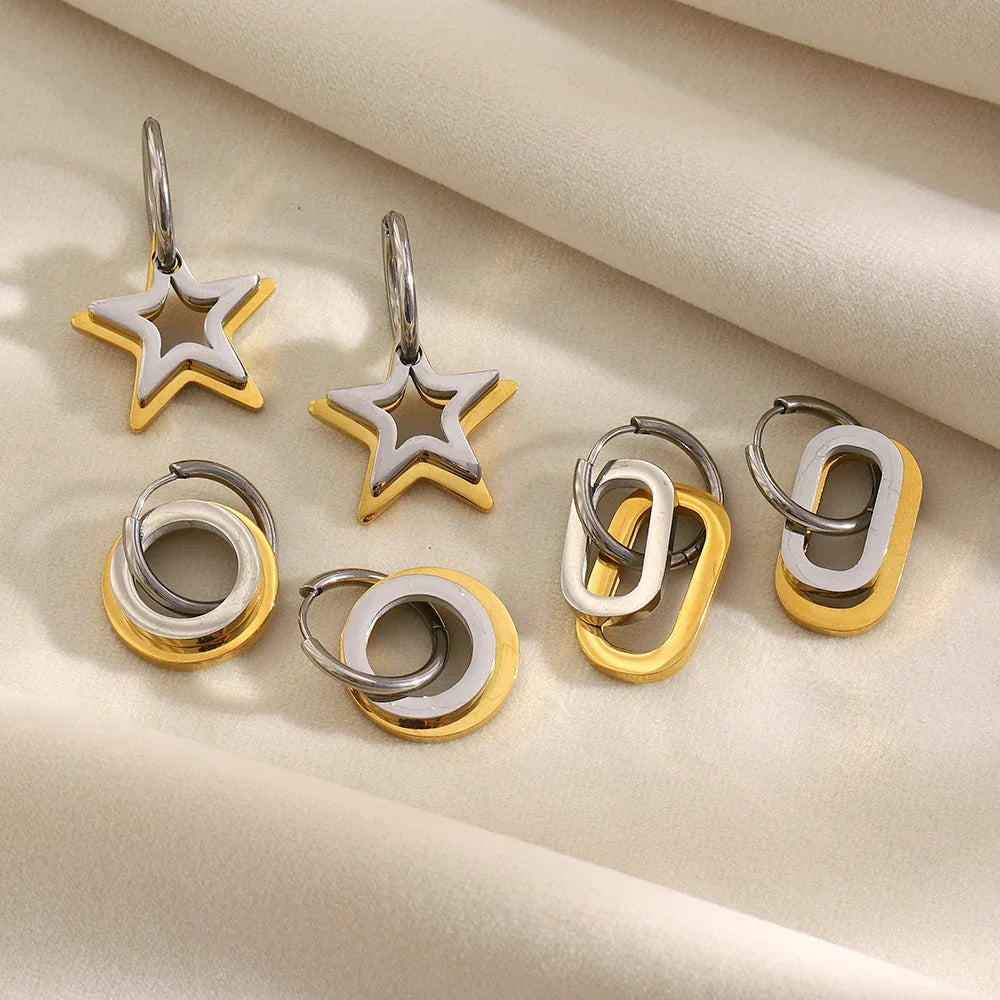 Brincos E.B.belle Dois Tons 18k Ouro Banhado