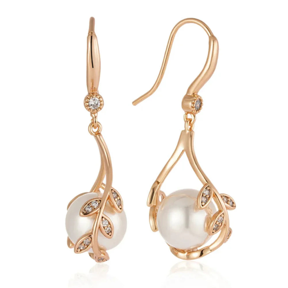 Brincos Elegantes de Pérolas com Zircão Natural
