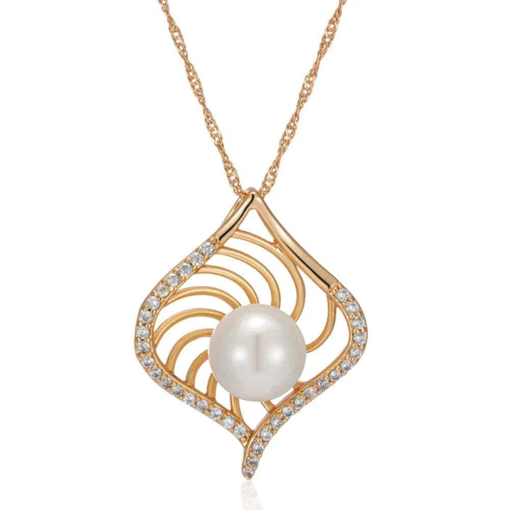 Colar Pingente Luxo Rose Gold Pérola e Zircão