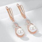 Brincos Longos de Pérola com Ouro Rosa 585 e Zircônia