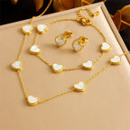 Conjunto Elegante de Joias em Aço Inoxidável com Coração Branco