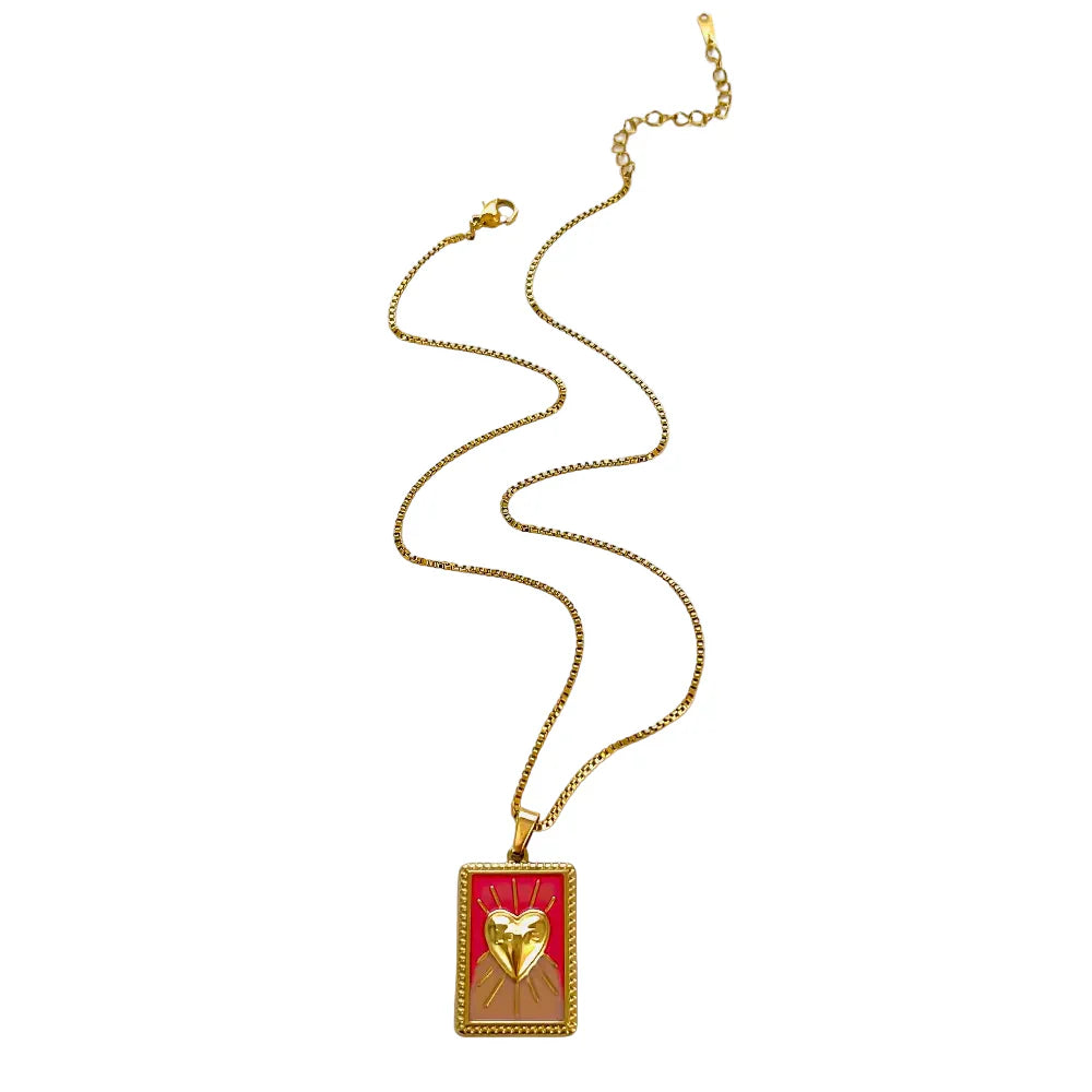 Colar Vintage Coração Esmalte 18k Banhado a Ouro