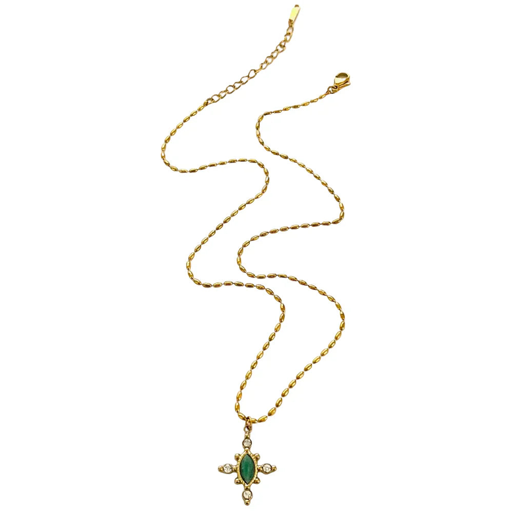 Colar Vintage Geométrico com Pedra Natural e Strass