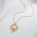 Colar Pingente Luxo Rose Gold Pérola e Zircão