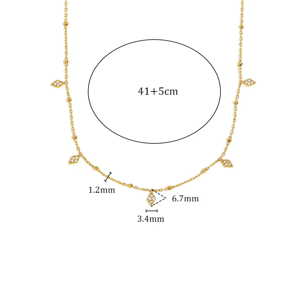 Colar Pingente Rhombus Zircão 18K Banhado a Ouro