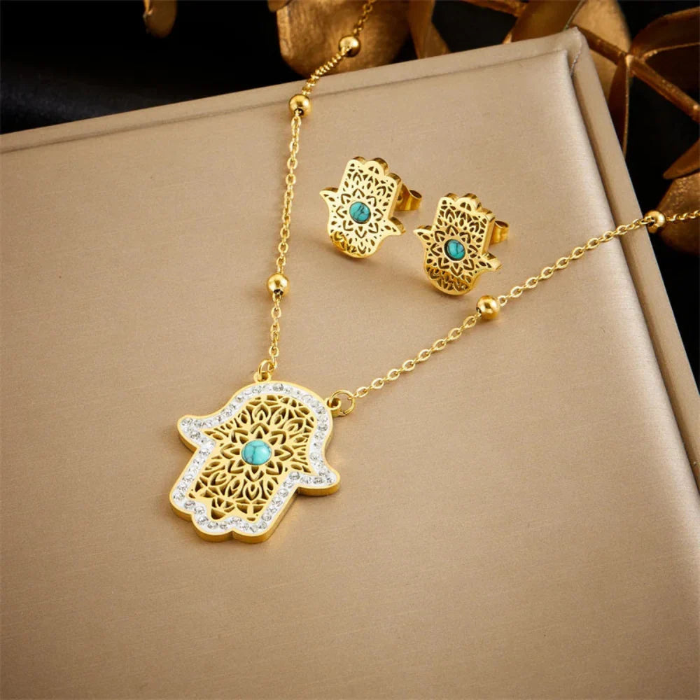 Conjunto de Joias Turquesa em Aço Inoxidável 316L