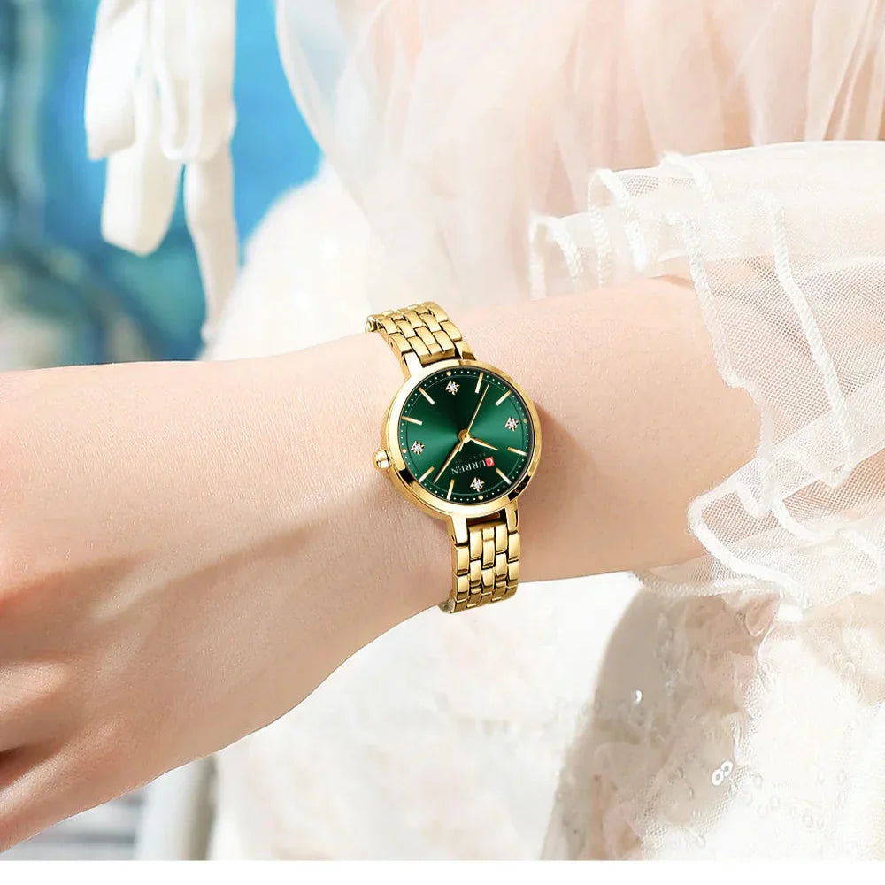 Relógio Feminino Curren Luxo Strass Aço Inoxidável