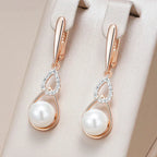 Brincos Longos de Pérola com Ouro Rosa 585 e Zircônia