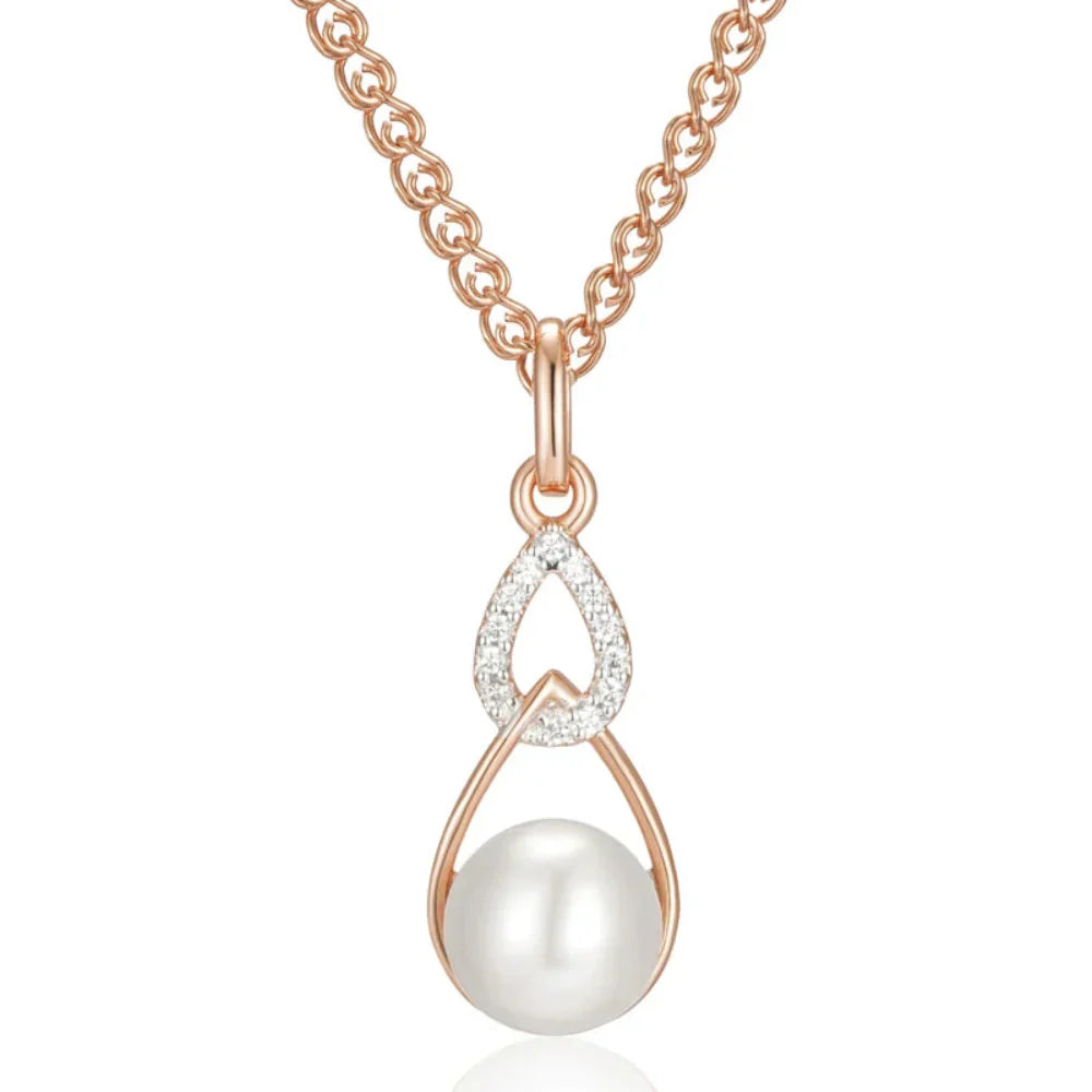 Colar Luxo Geométrico com Pérola e Ouro Rosa 585