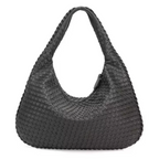 Bolsa Hobo Meia Lua em Couro Vegano Tecido Artesanal