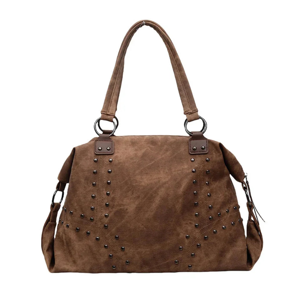 Bolsa de Ombro Punk em Couro Plutônio com Rebites