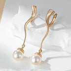 Brincos Geométricos Luxuosos com Pérolas e Ouro Rosa