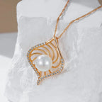 Colar Pingente Luxo Rose Gold Pérola e Zircão