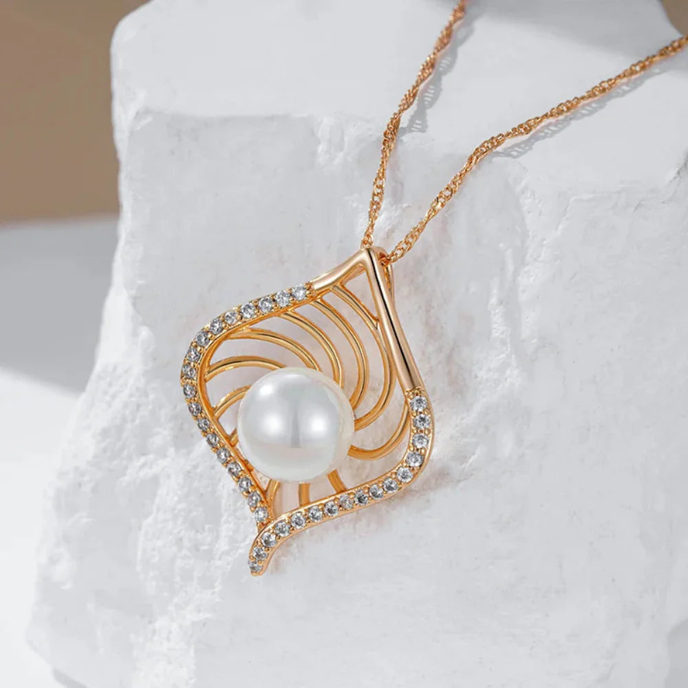Colar Pingente Luxo Rose Gold Pérola e Zircão