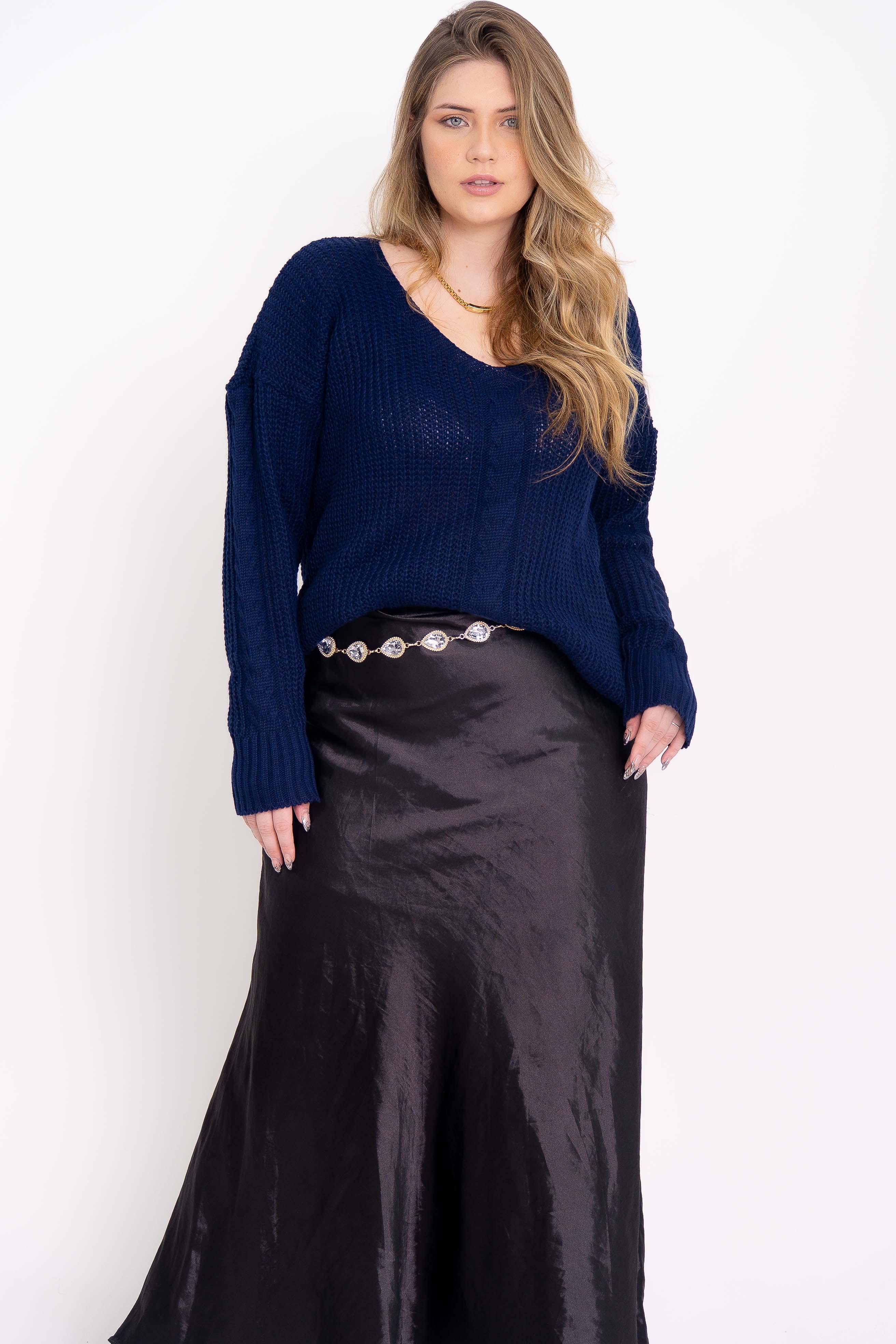 Blusa de Tricot com Decote V