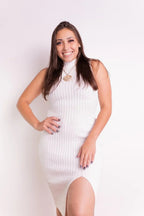 Vestido Regata Canelado Com Fenda