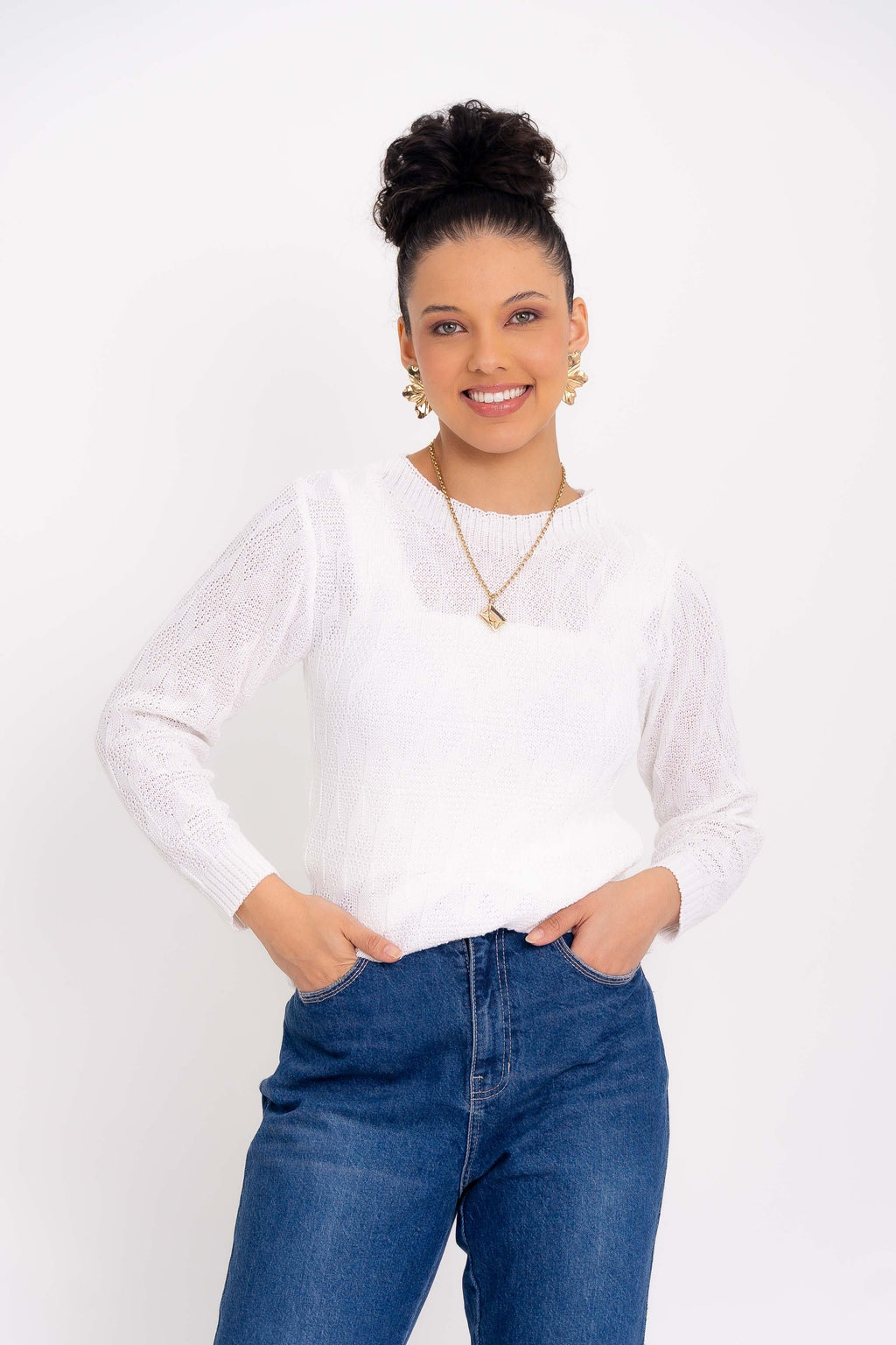 Blusa de Tricot com Ponto Losango